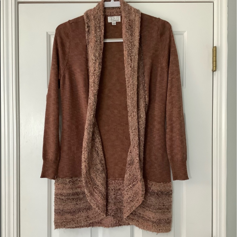 Ponsesa Boucle Trimmed Open Front Cardigan Duster